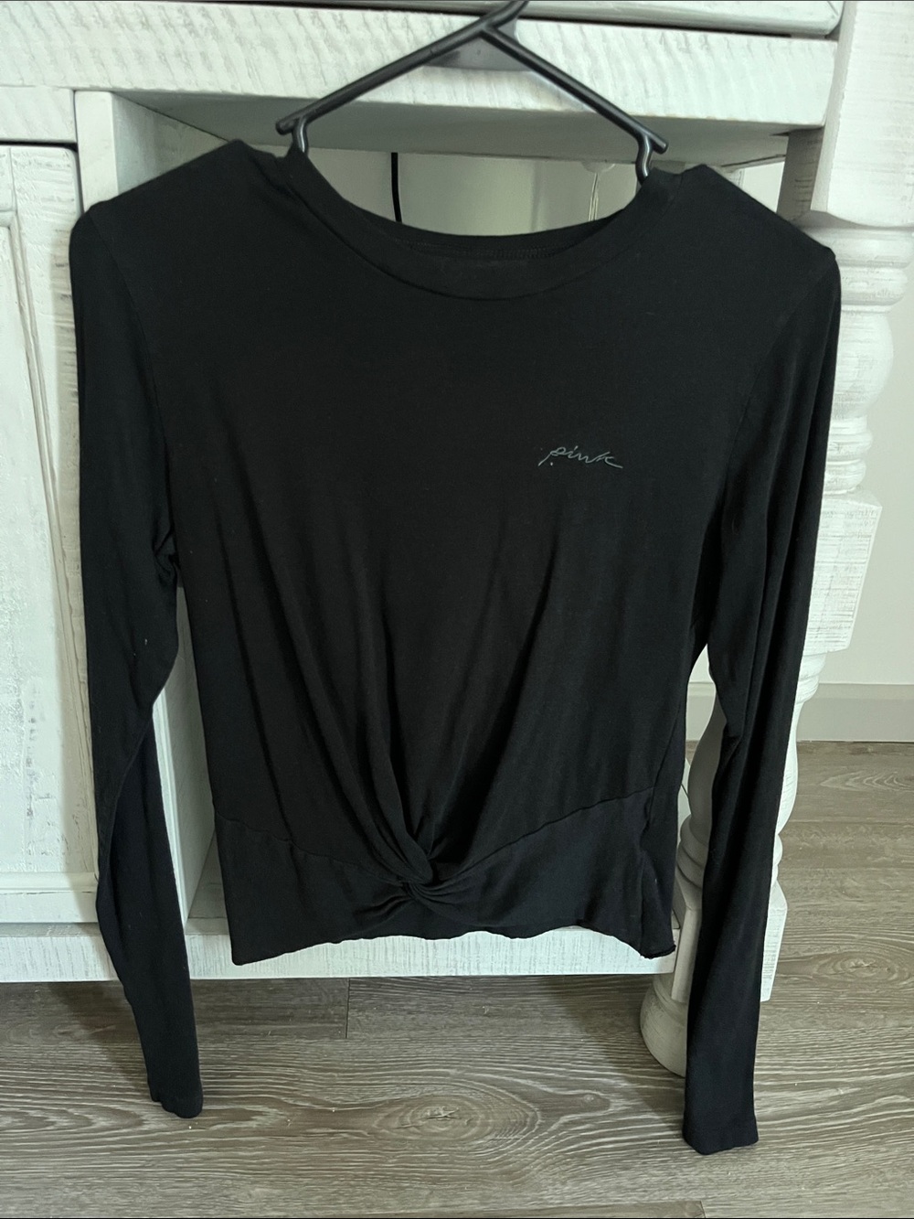 PINK Victoria's Secret Black Long-Sleeve Twist Front Top